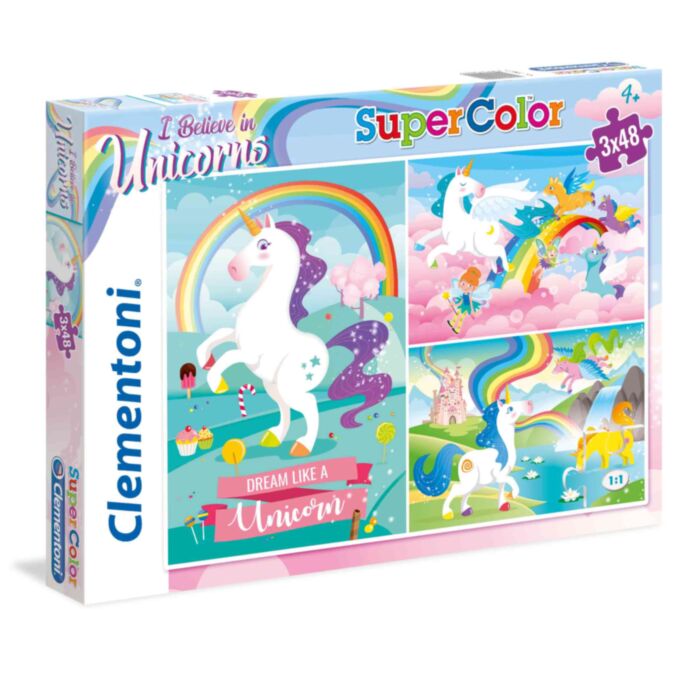 Clementoni Kids Puzzle Super Color I Believe In Unicorns 3x48 pcs