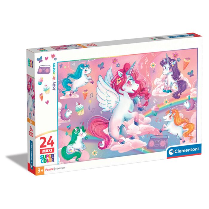 Clementoni Kids Puzzle Maxi Super Color Jolly Unicorns 24 pcs