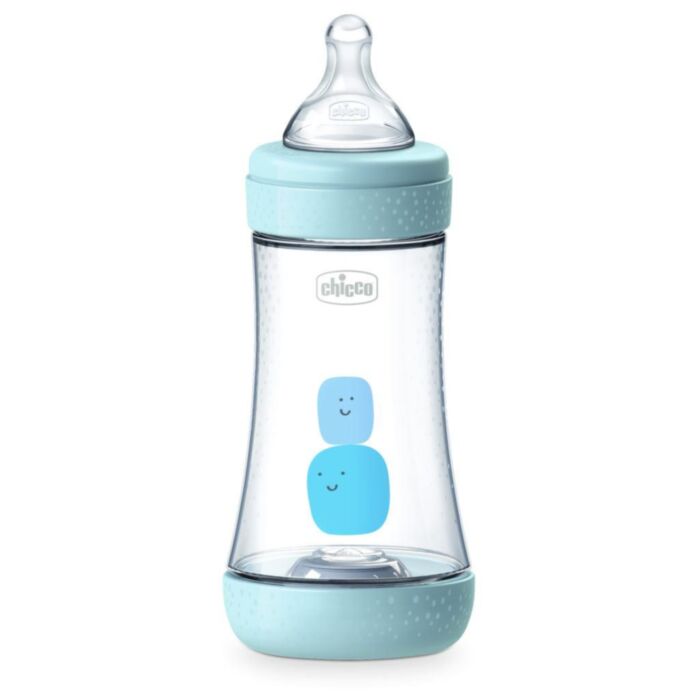 Chicco Plastic Baby Bottle Perfect 5 with Silicone Nipple Light Blue 240ml For 2+ Months