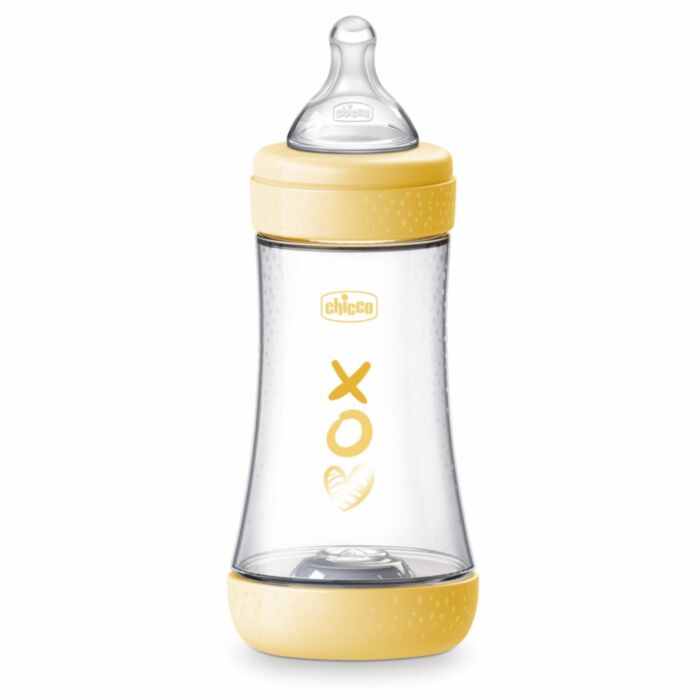 Chicco Plastic Baby Bottle Perfect 5 Anti-Colic with Silicone Nipple Yellow 240ml For 2+ Months